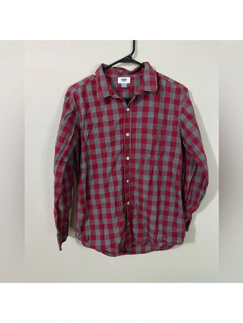 Boys Old Navy XL 14-16 Red and Gray Plaid Button Up Shirt Tote6